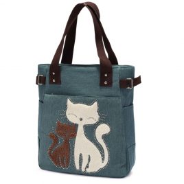 Canvas Shoulder Bag With Cat Appliqué
