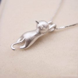 Fine Silver Cat Necklace